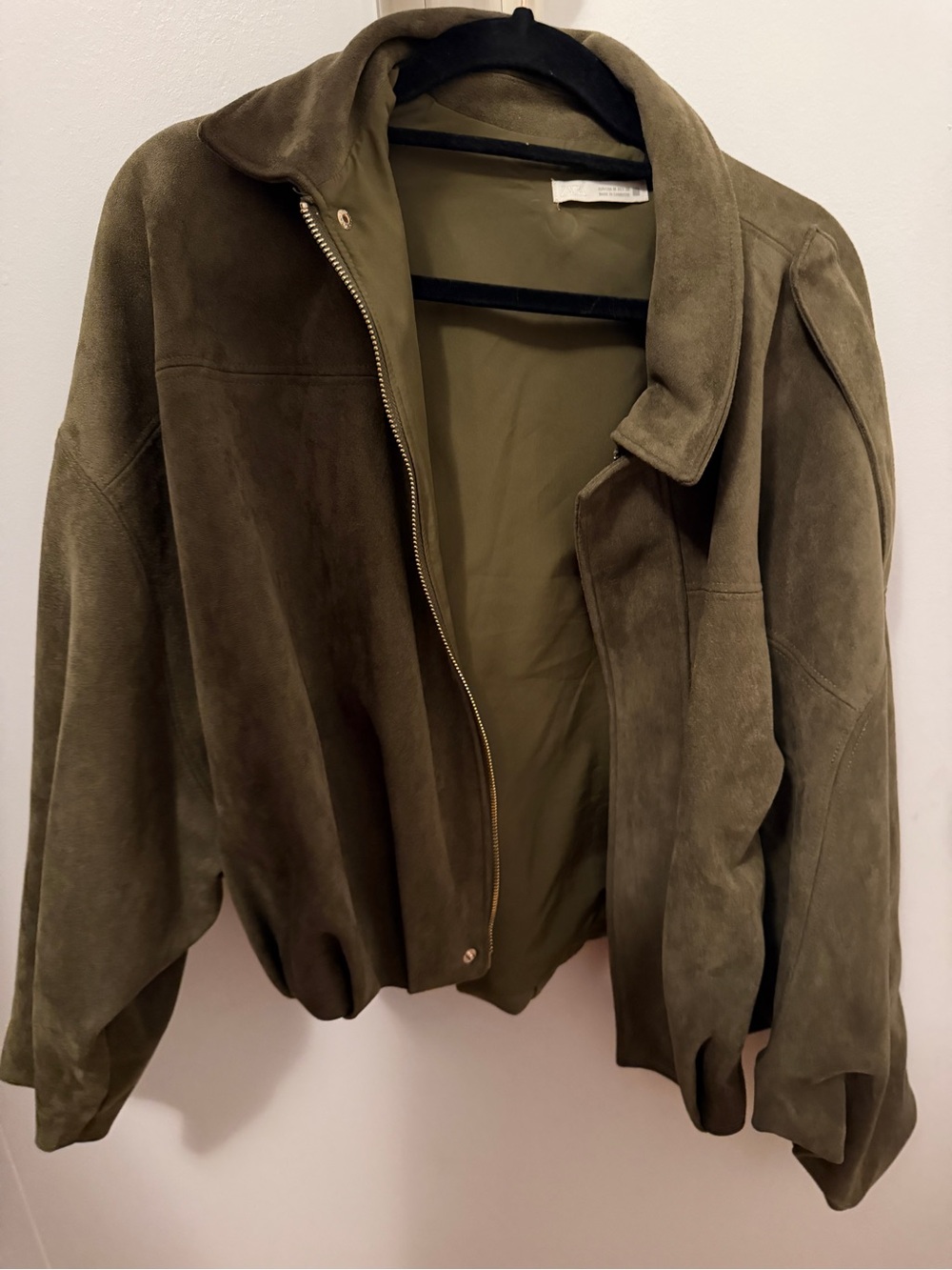 Zara Olive Green Suede-Look Bomber Jacket